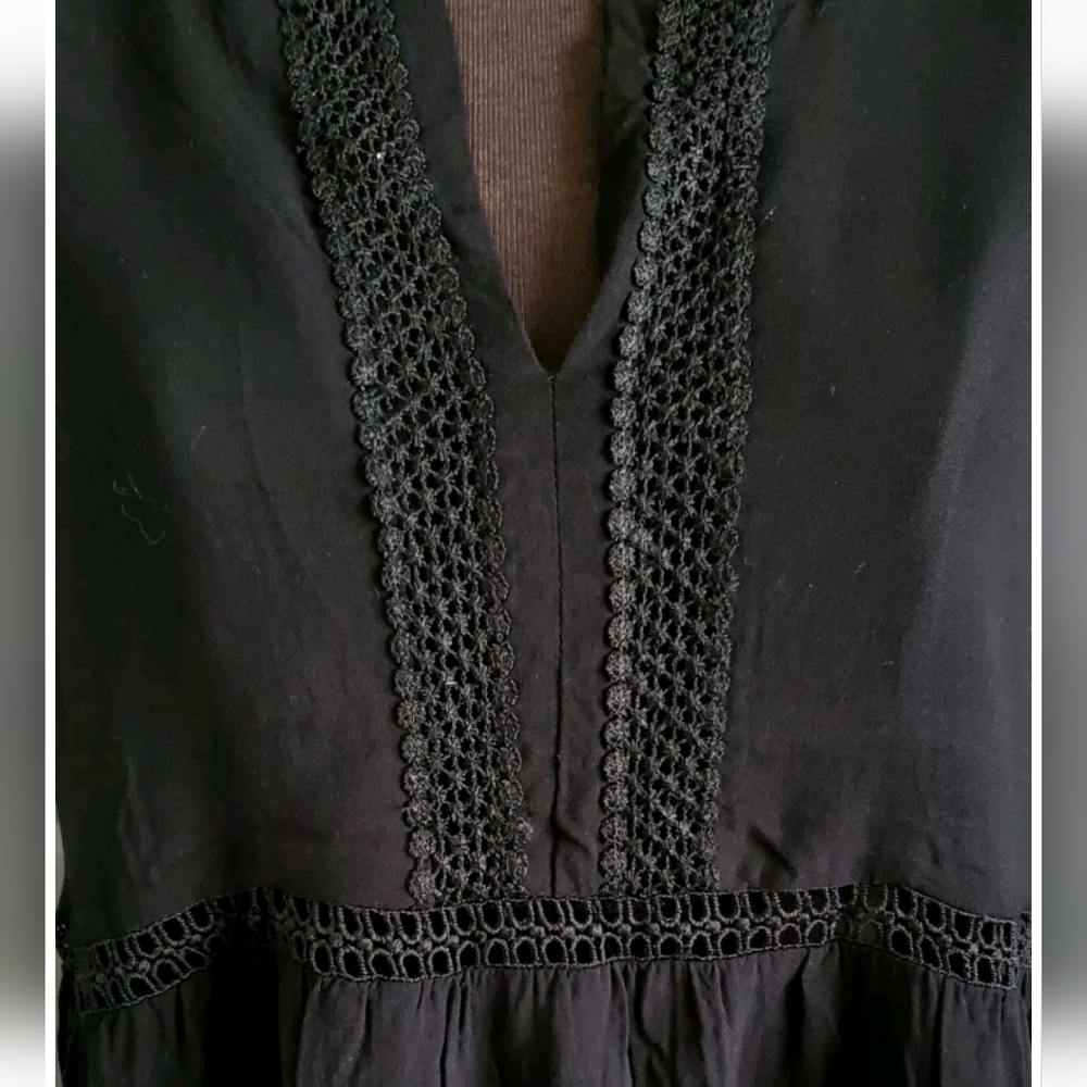Imanimo Eyelet Trim Maternity Tiered Babymoon Midi Dress Viscose Black Short Slv - Picture 2 of 5